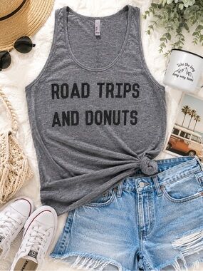 American Apparel Road Trips & Donuts Graphic Tank Top Heather Gray Medium
